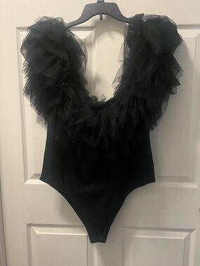 Torrid Women’s Plus Size Black Ruffle Tulle Bodysuit One-Piece Snap 2X Friily!!